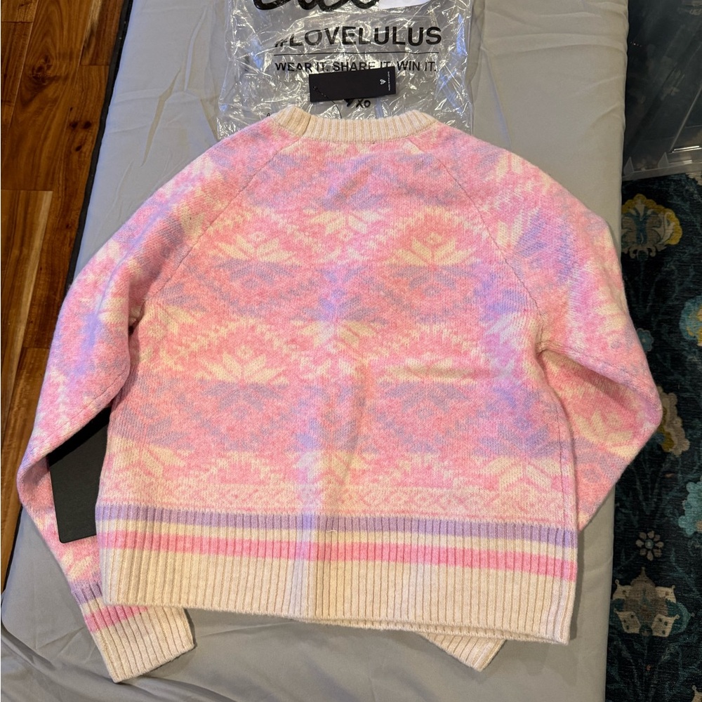 NWT Lulus Pink Fair Isle Sweater Pastel Snowflake Knit Medium